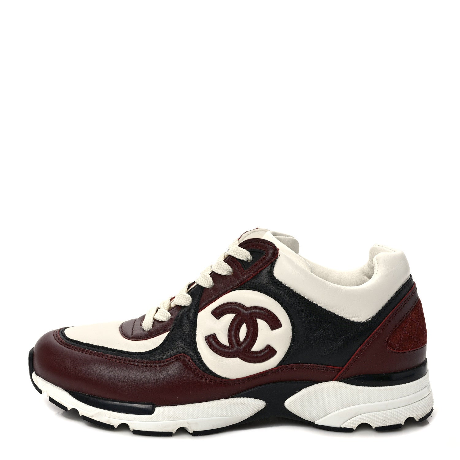 Chanel Calfskin CC Sneakers 37 Burgundy White 1 of 9