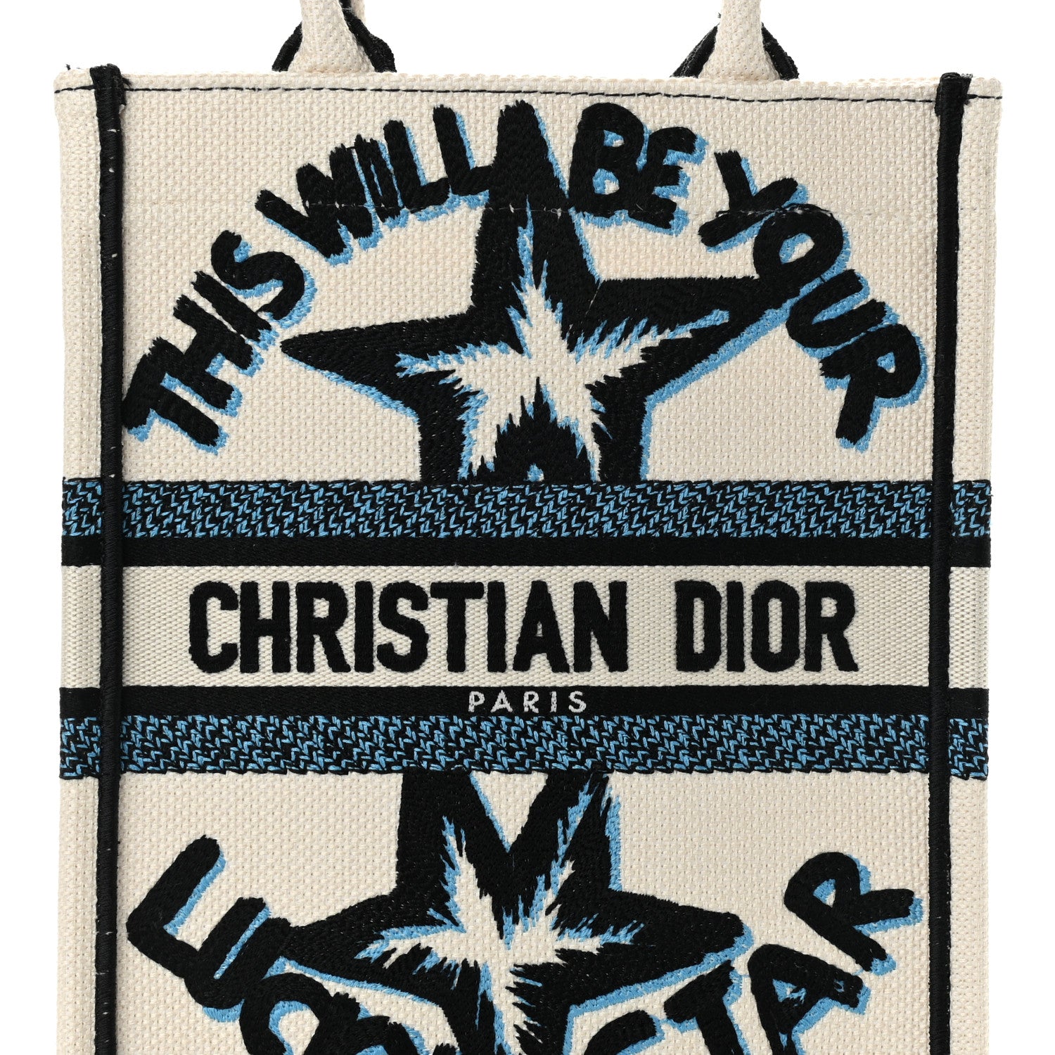 Christian Dior Canvas Embroidered Vertical Lucky Star Book Tote White Multicolor 8 of 11