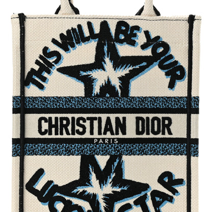 Christian Dior Canvas Embroidered Vertical Lucky Star Book Tote White Multicolor 8 of 11