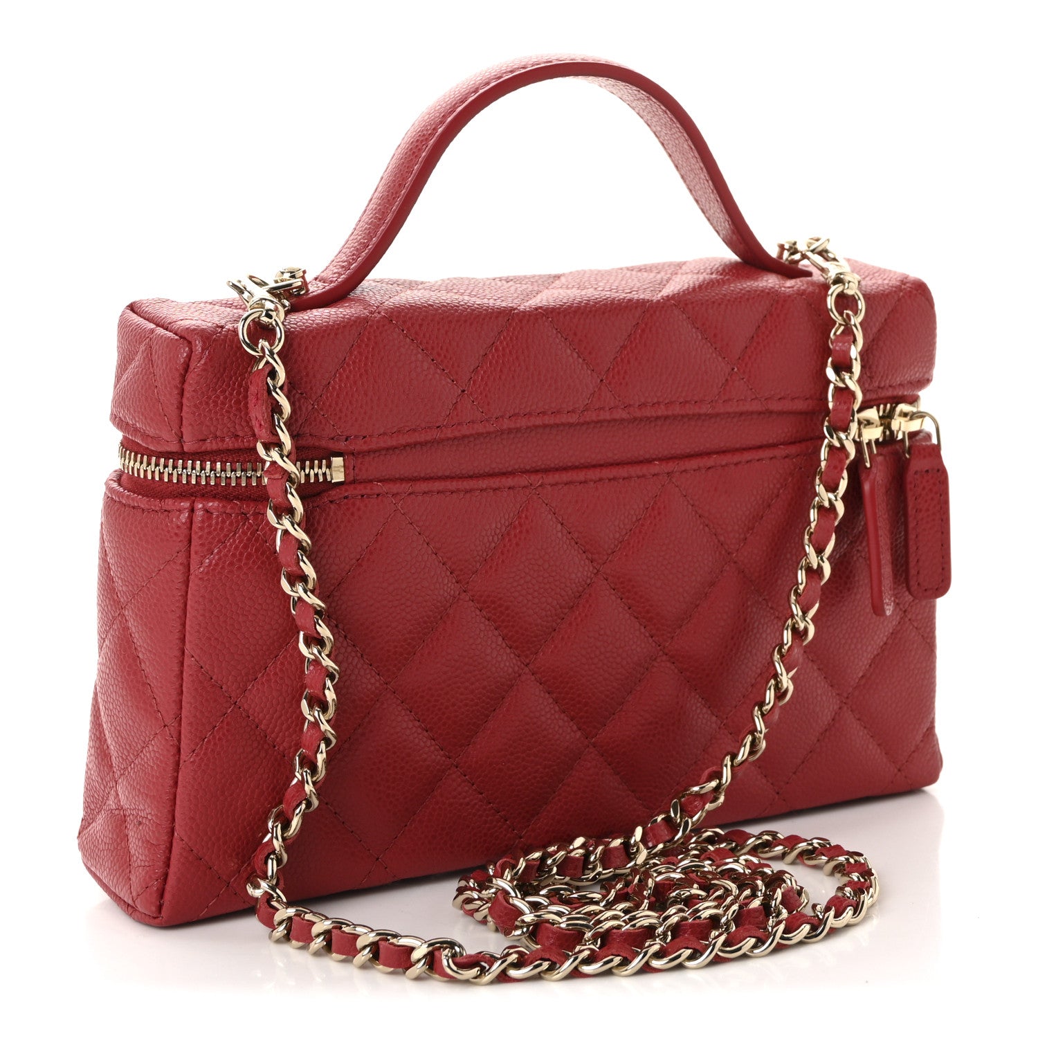 Chanel Caviar Quilted Top Handle Slim Vanity With Chain Red 3 of 11
