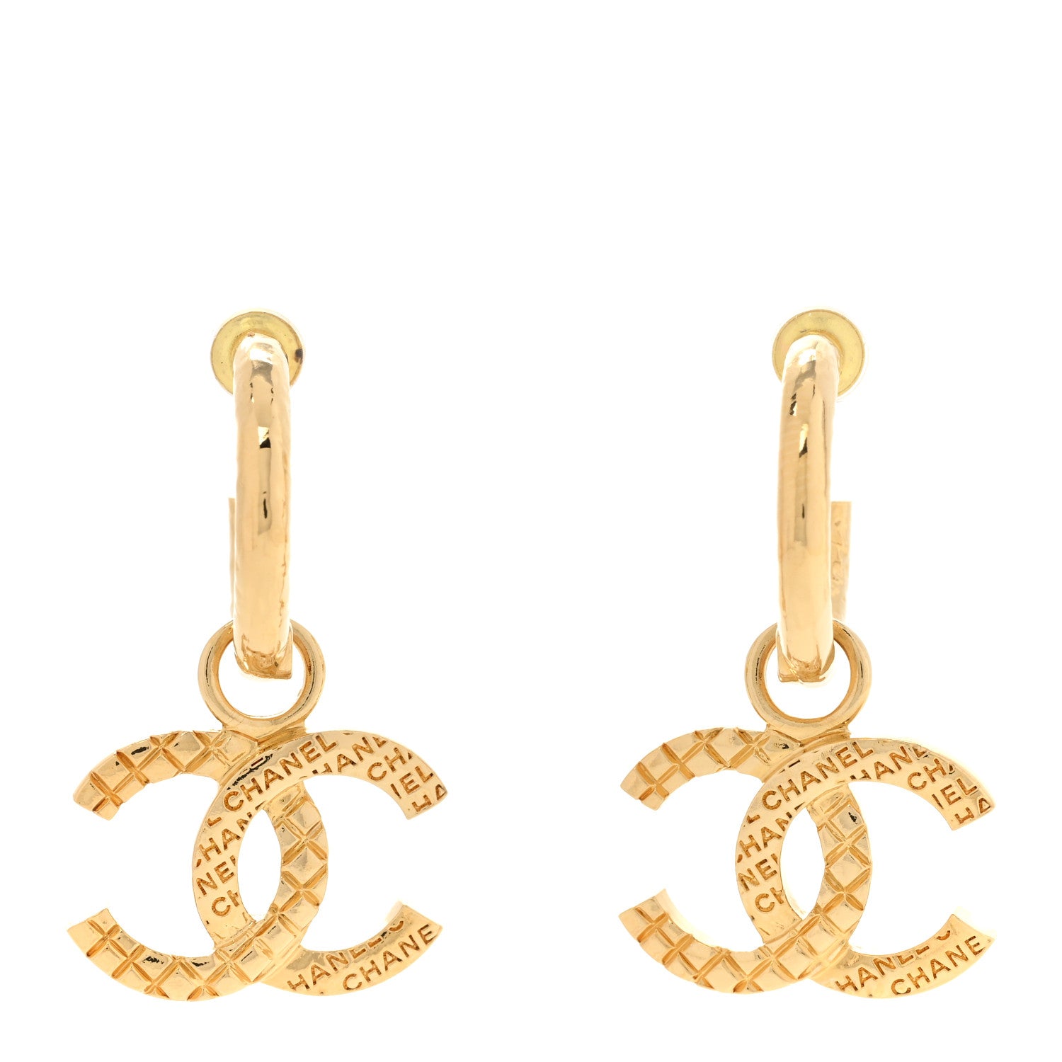 Chanel Quilted CC Logo Hoop Earrings Gold 1 of 4