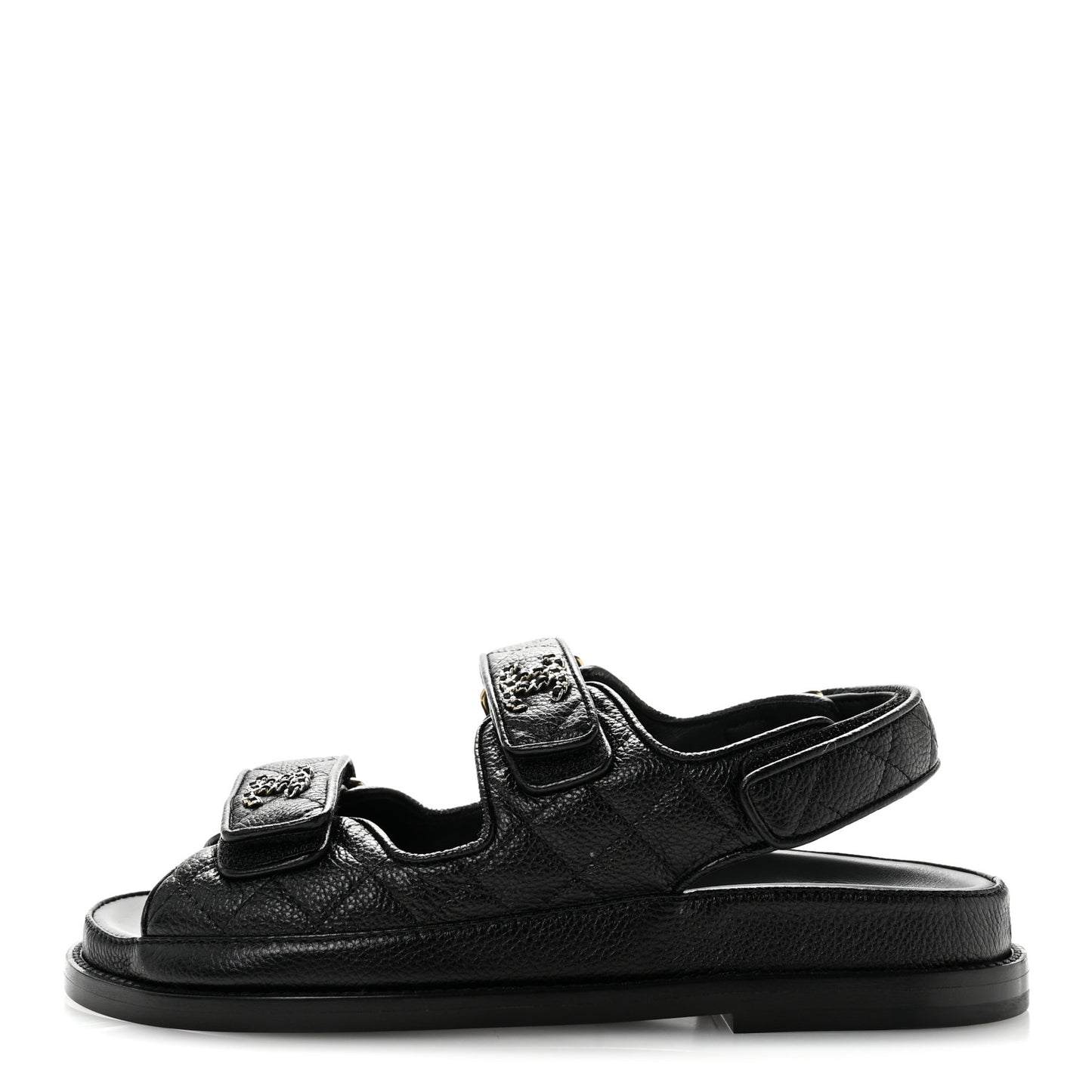 Grained Calfskin Velcro Dad Sandals 36 Black