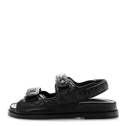 Chanel Grained Calfskin Velcro Dad Sandals 36 Black 1 of 11