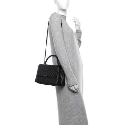 Chanel Caviar Chevron Quilted Small Coco Handle Flap So Black 2 of 12