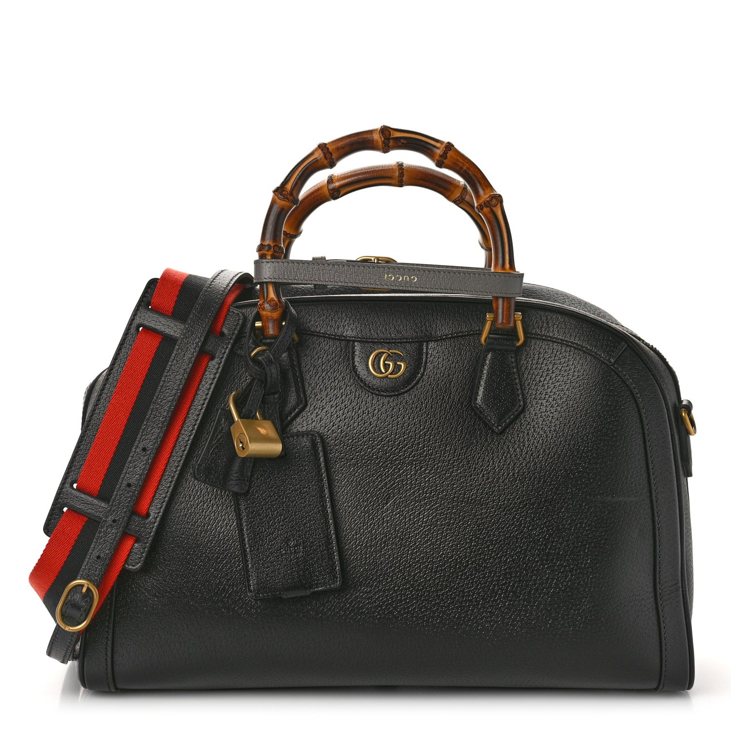 Textured Dollar Calfskin Web Large Diana Duffle Bag Black Dusty Grey