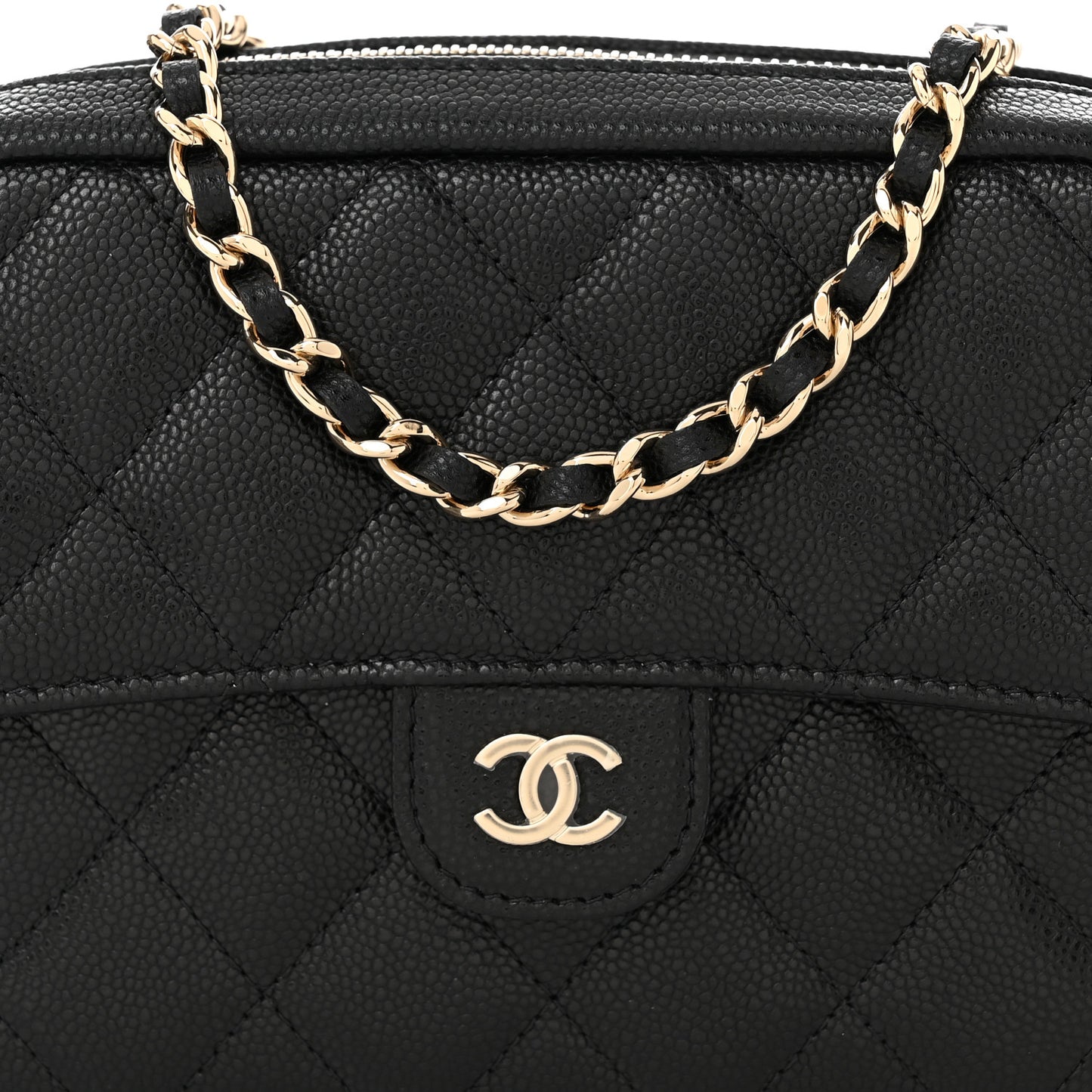 Caviar Quilted Mini Zip Clutch With Chain Black