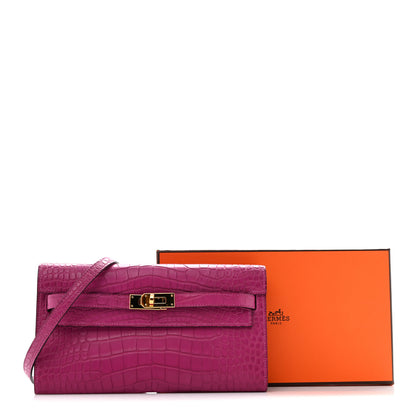 Hermes Matte Alligator Kelly Wallet To Go Rose Scheherazade 12 of 12