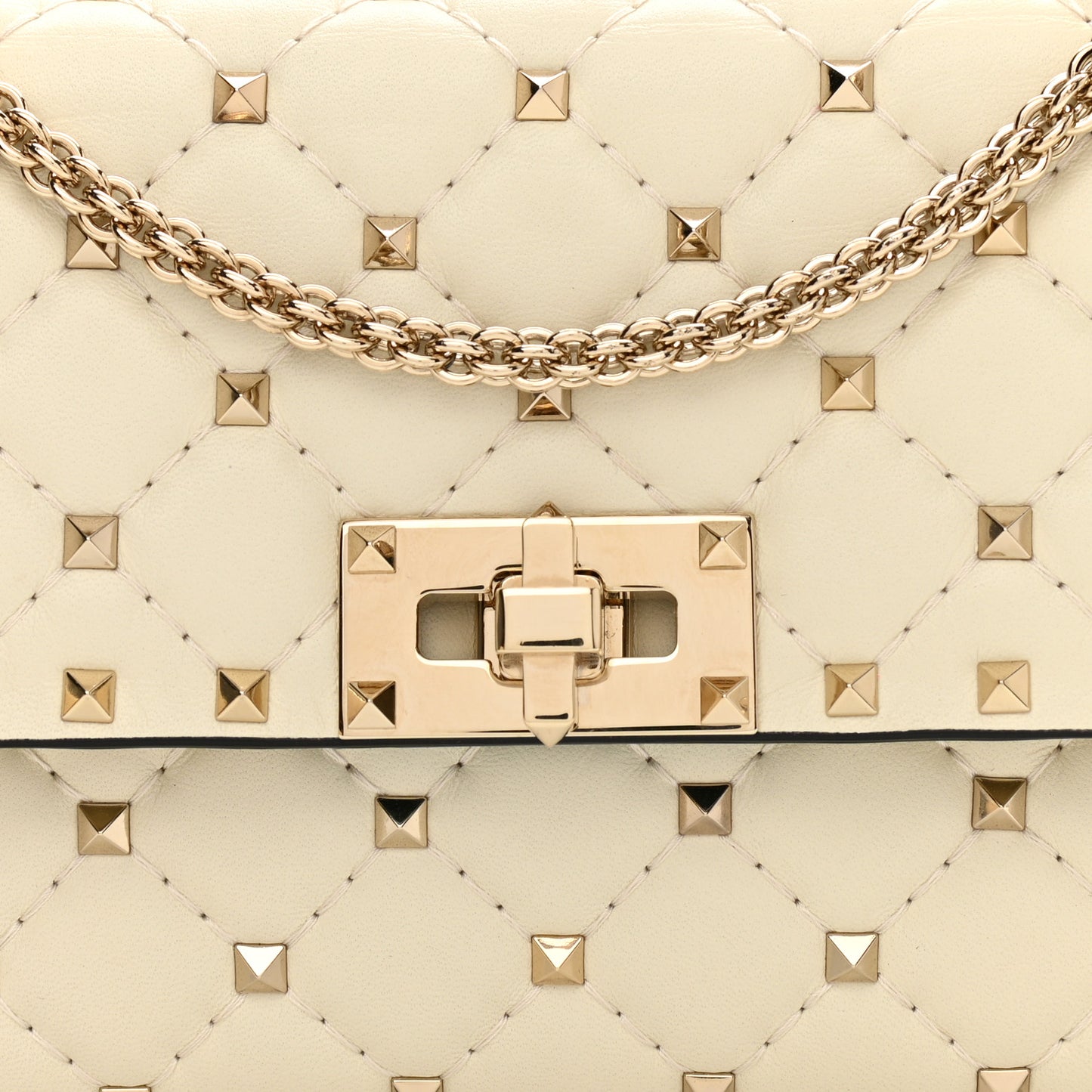 Nappa Rockstud Spike Wallet on Chain Light Ivory