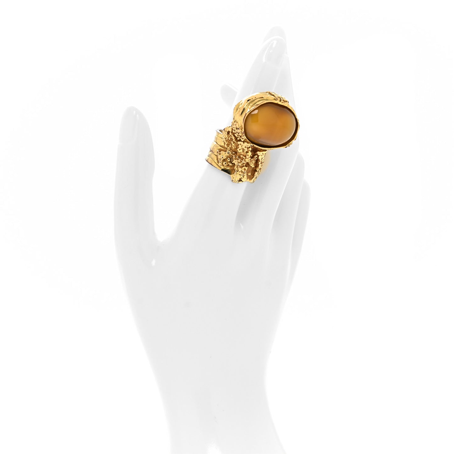 Glass Cabochon Arty Ovale Ring 57/8 Gold Amber