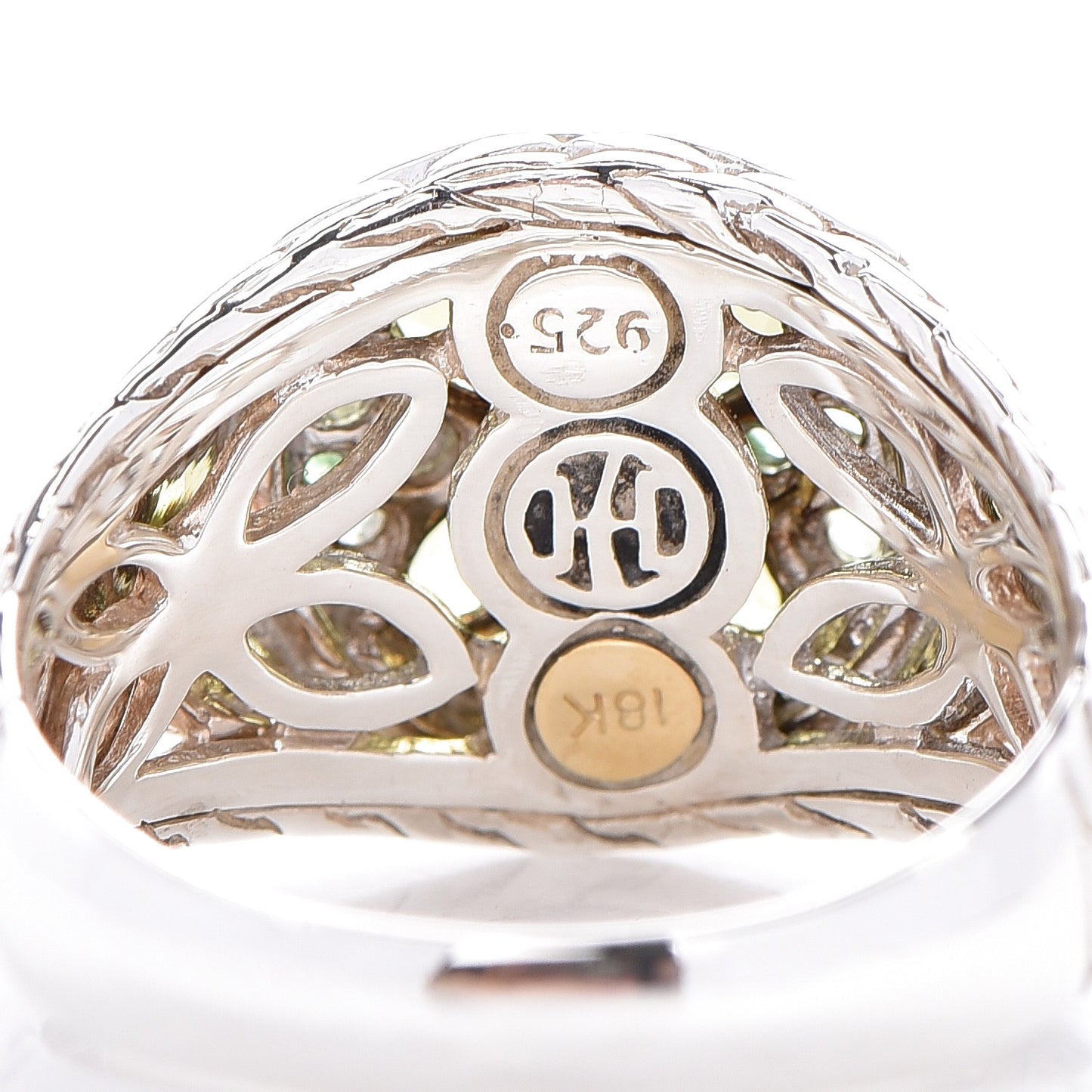 Sterling Silver 18K Yellow Gold Peridot Tsavorite Batu Kawung Ring 57 8