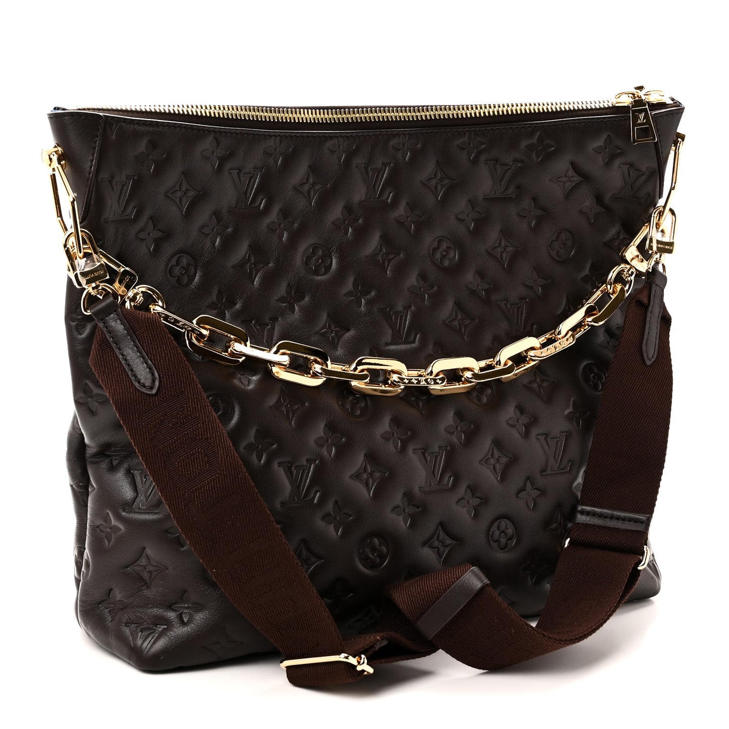Calfskin Embossed Monogram Coussin Hobo MM Chocolate