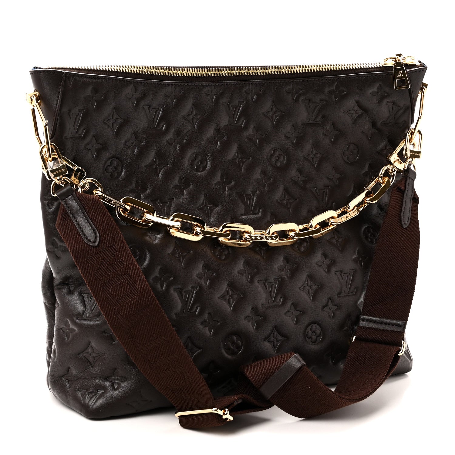 Louis Vuitton Calfskin Embossed Monogram Coussin Hobo MM Chocolate 4 of 10