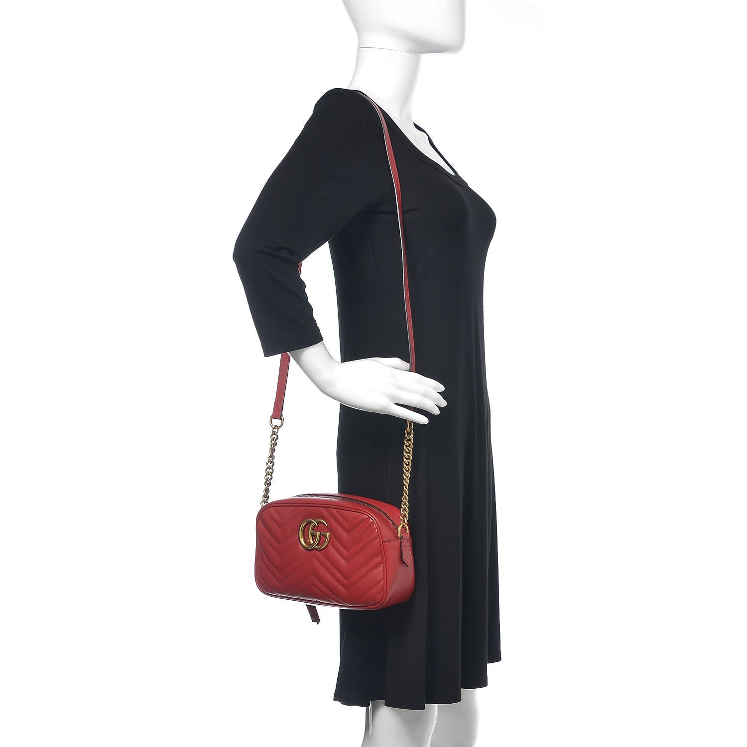 Gucci Calfskin Matelasse Small GG Marmont Chain Shoulder Bag Hibiscus Red 2 of 10