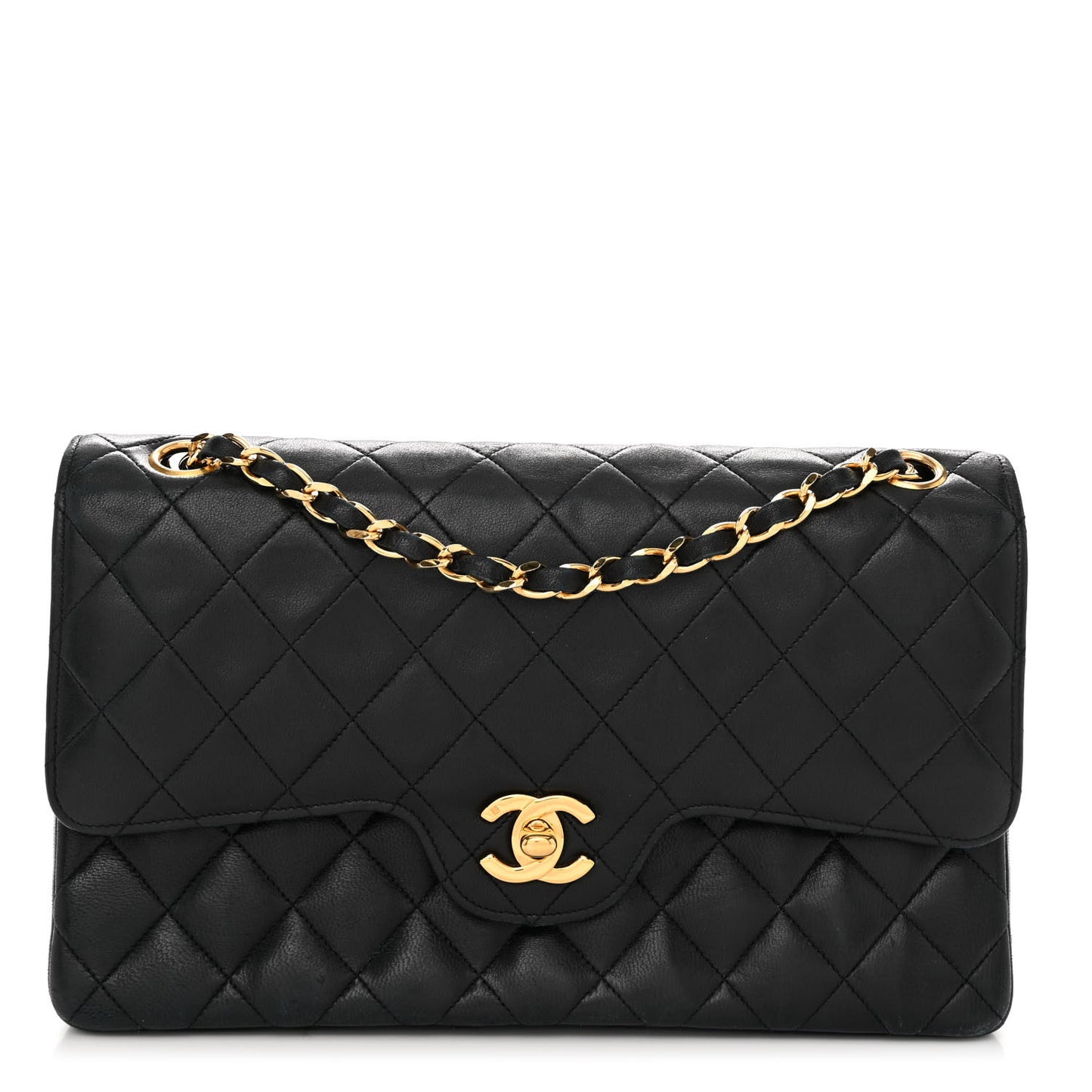 Lambskin Quilted Medium Double Flap Black