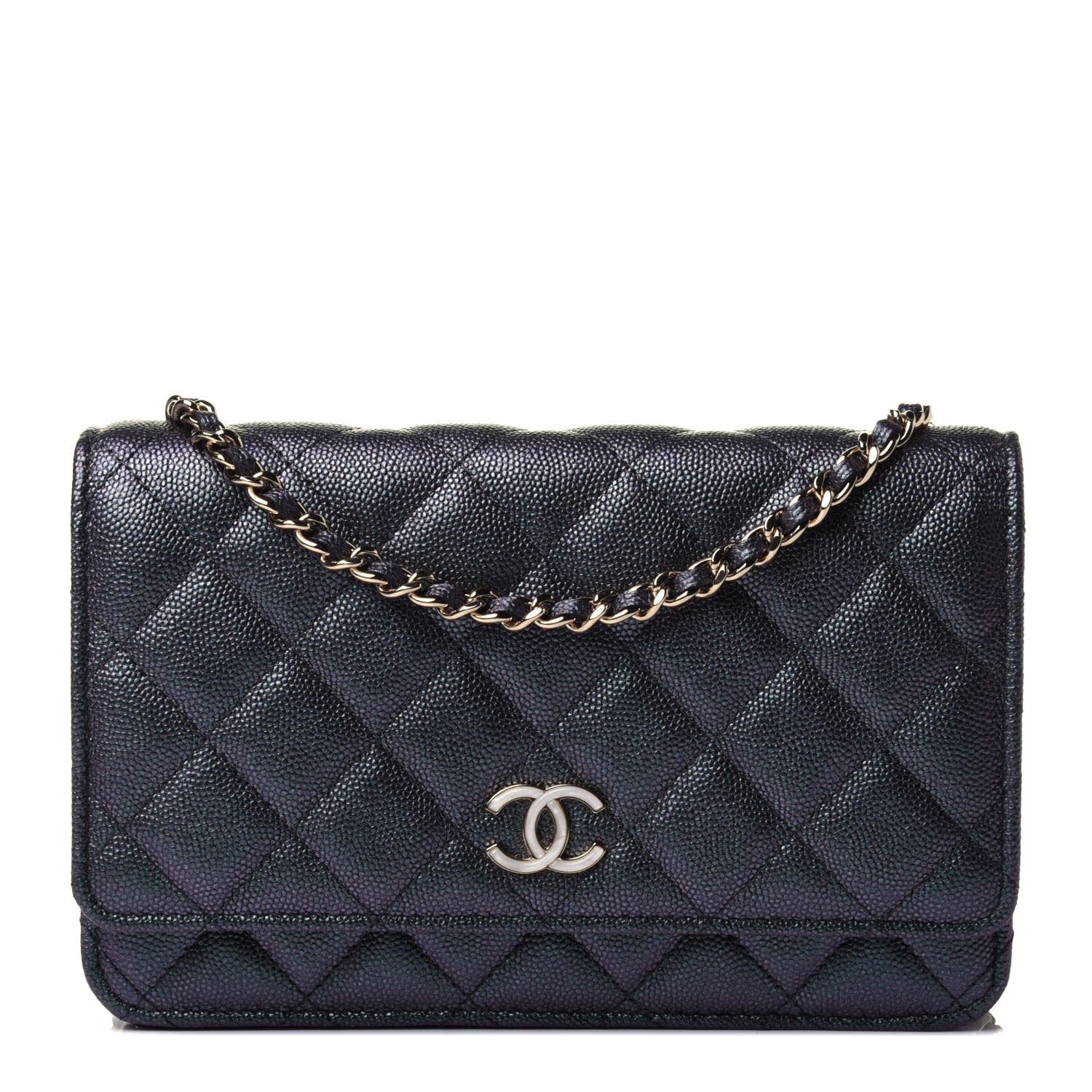 Chanel Iridescent Caviar Quilted Wallet On Chain WOC Green 1 of 4