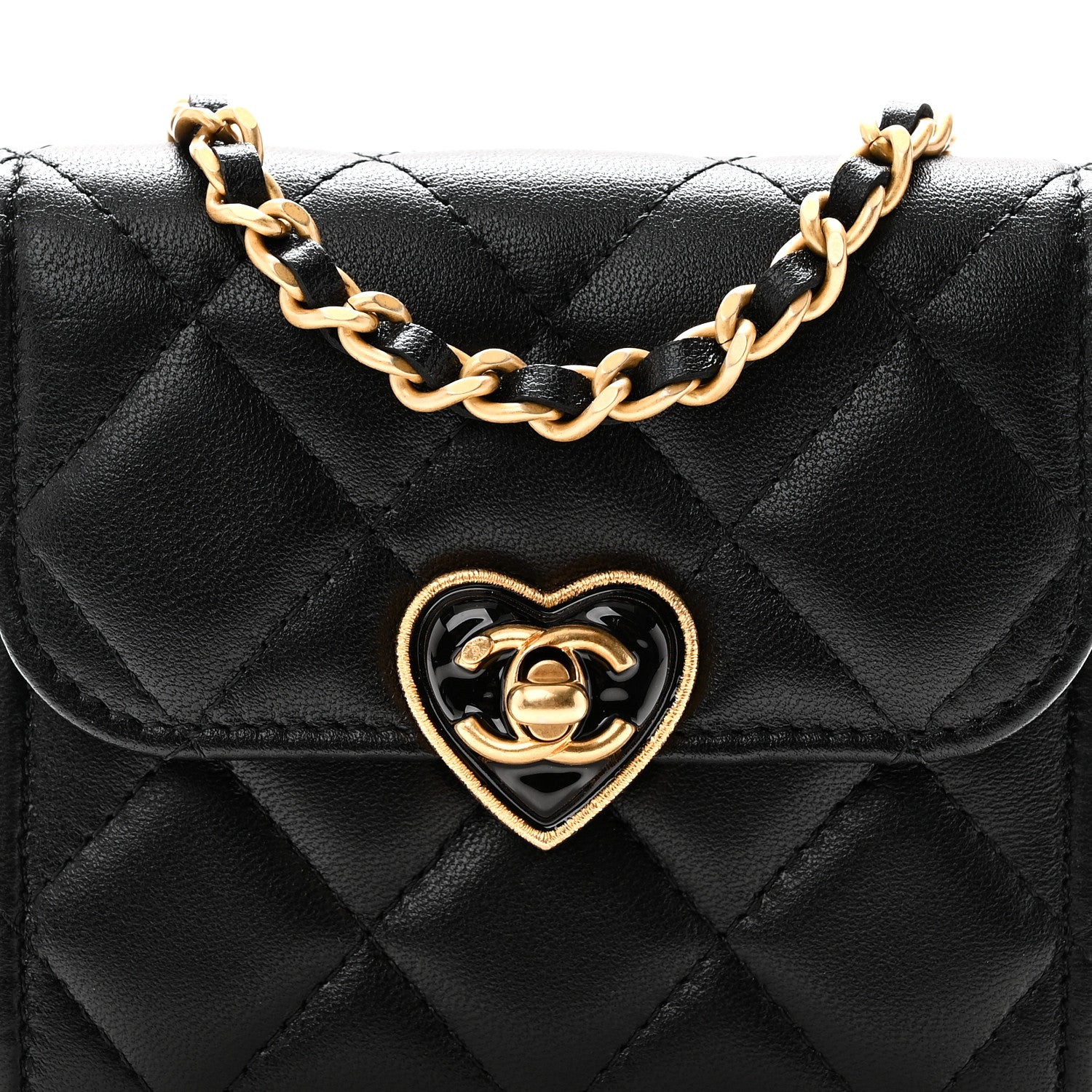 Chanel Lambskin Plexiglass Quilted Coco Love Clutch With Chain