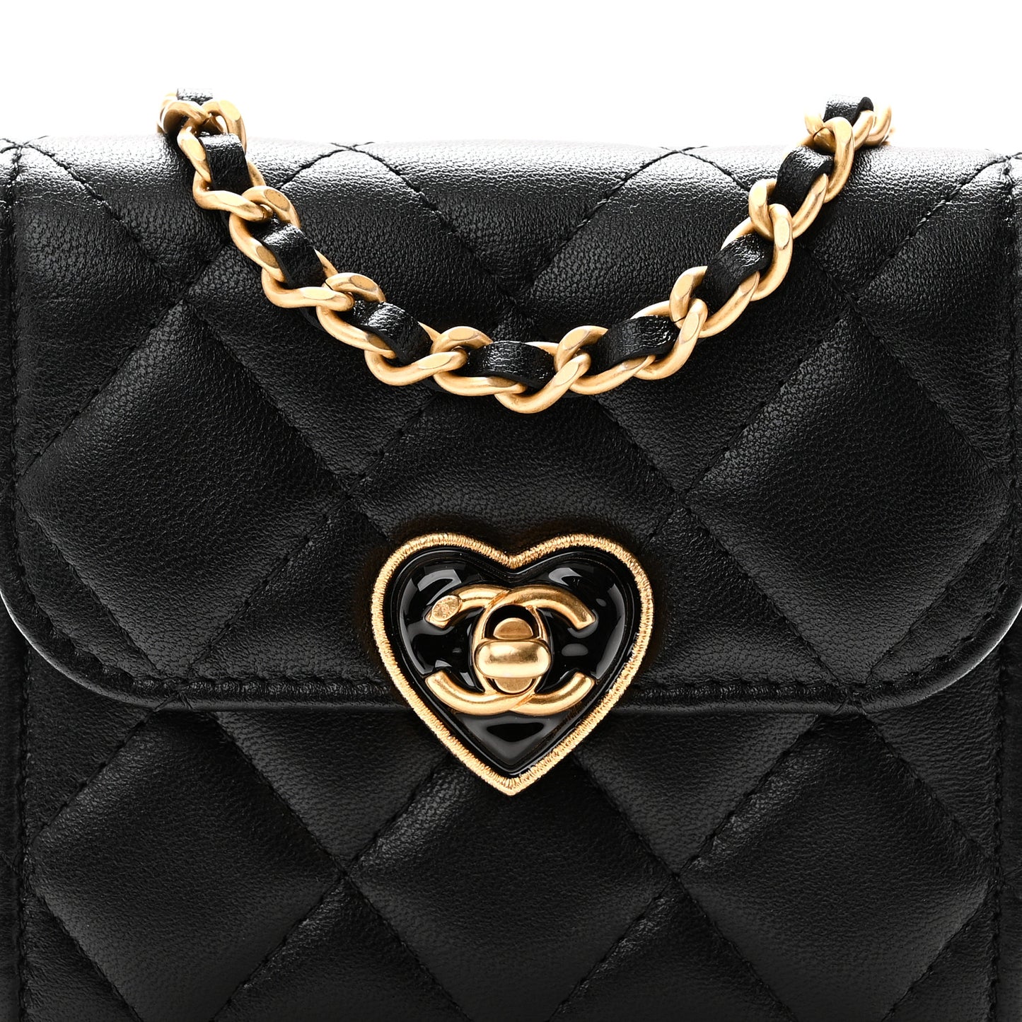 Lambskin Plexiglass Quilted Coco Love Clutch With Chain Black