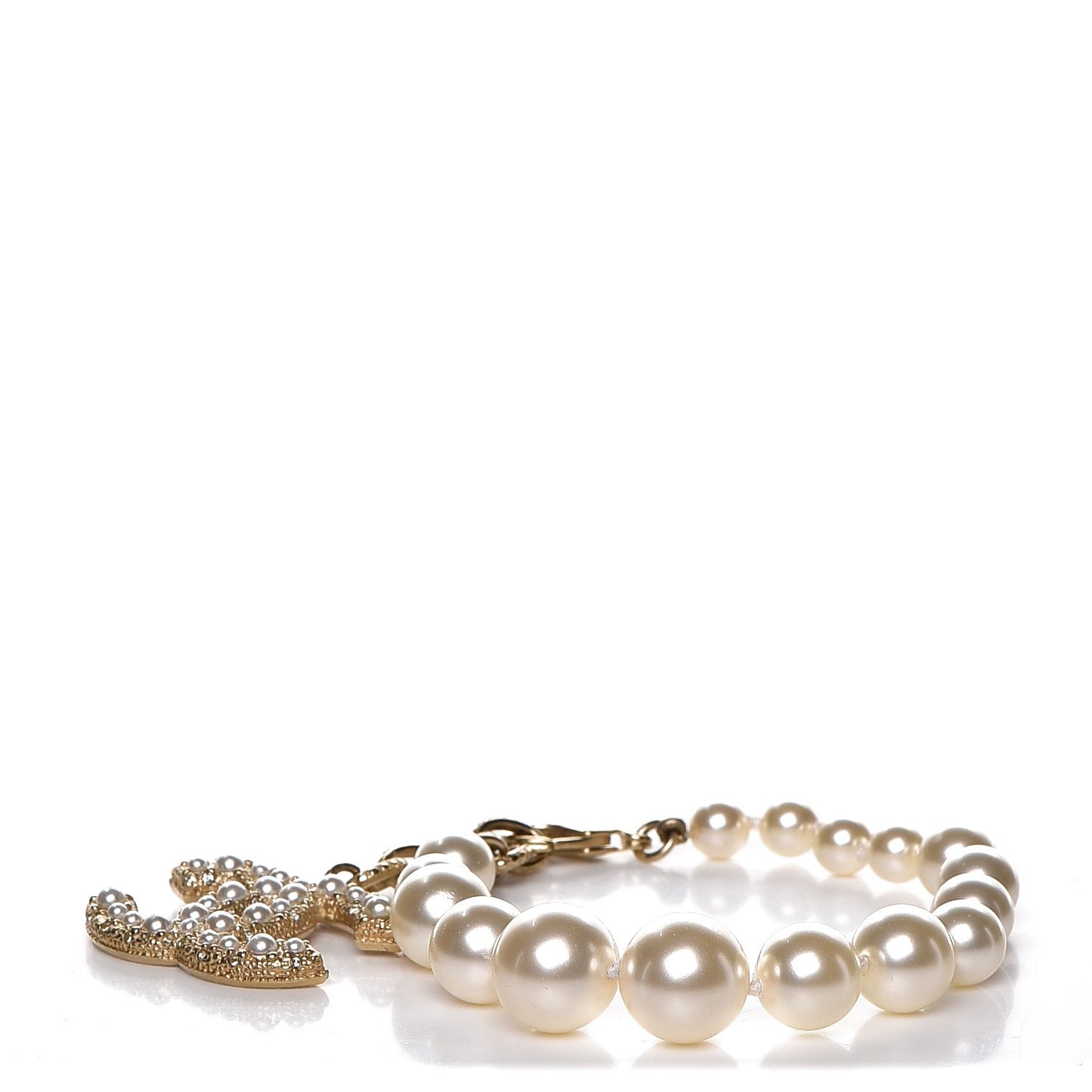 Pearl Crystal CC Bracelet Gold