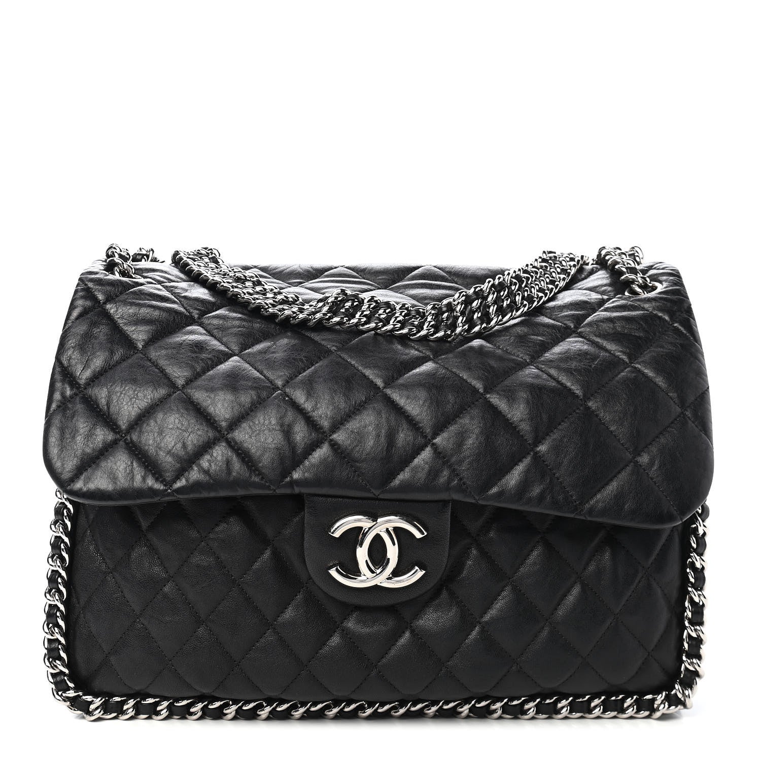 Chanel Washed Lambskin Quilted Maxi Chain Around Flap Black 1 of 10