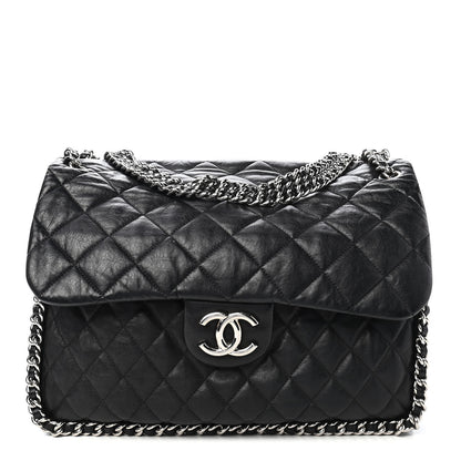 Chanel Washed Lambskin Quilted Maxi Chain Around Flap Black 1 of 10