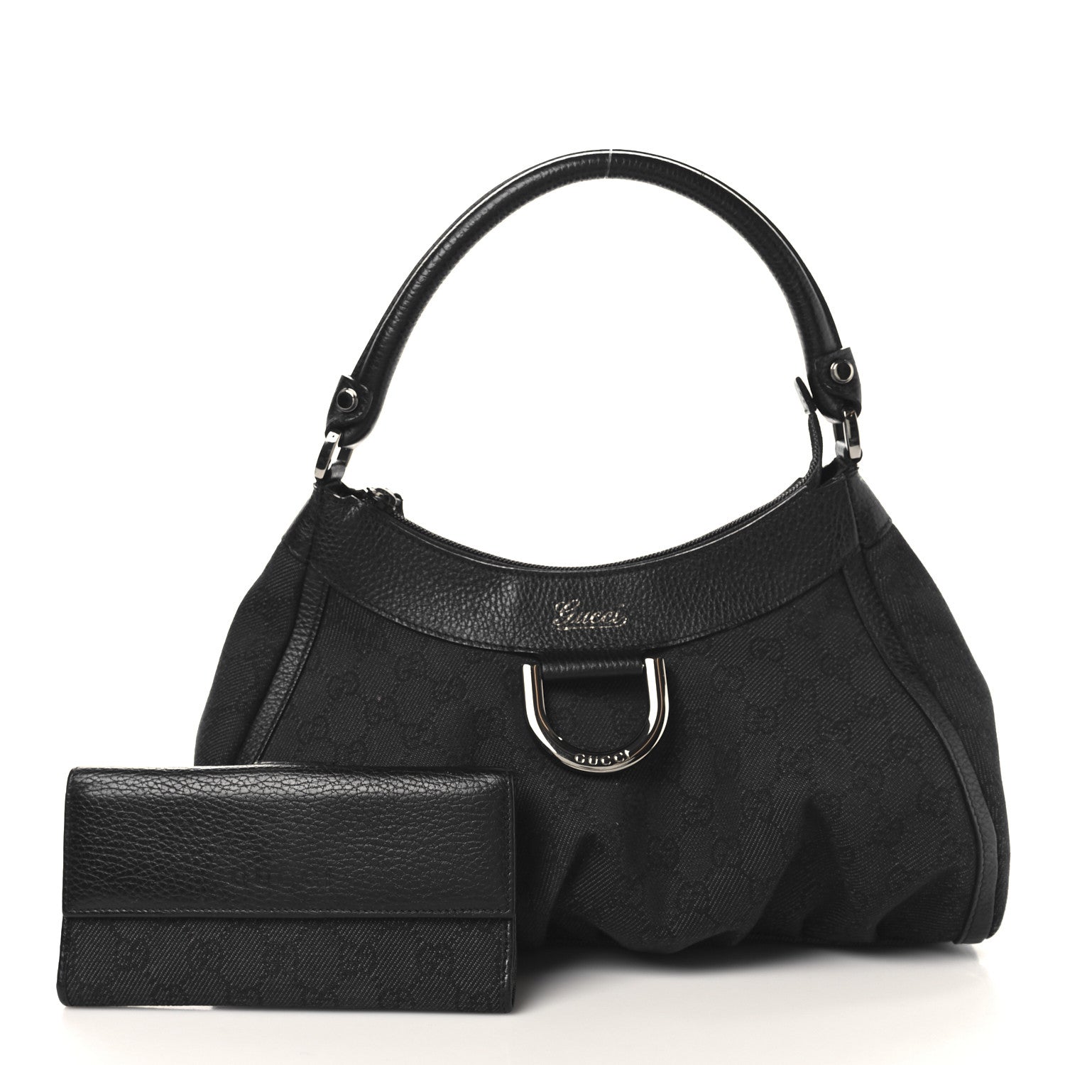 Gucci Monogram Medium D Gold Ring Hobo Black 2 of 12