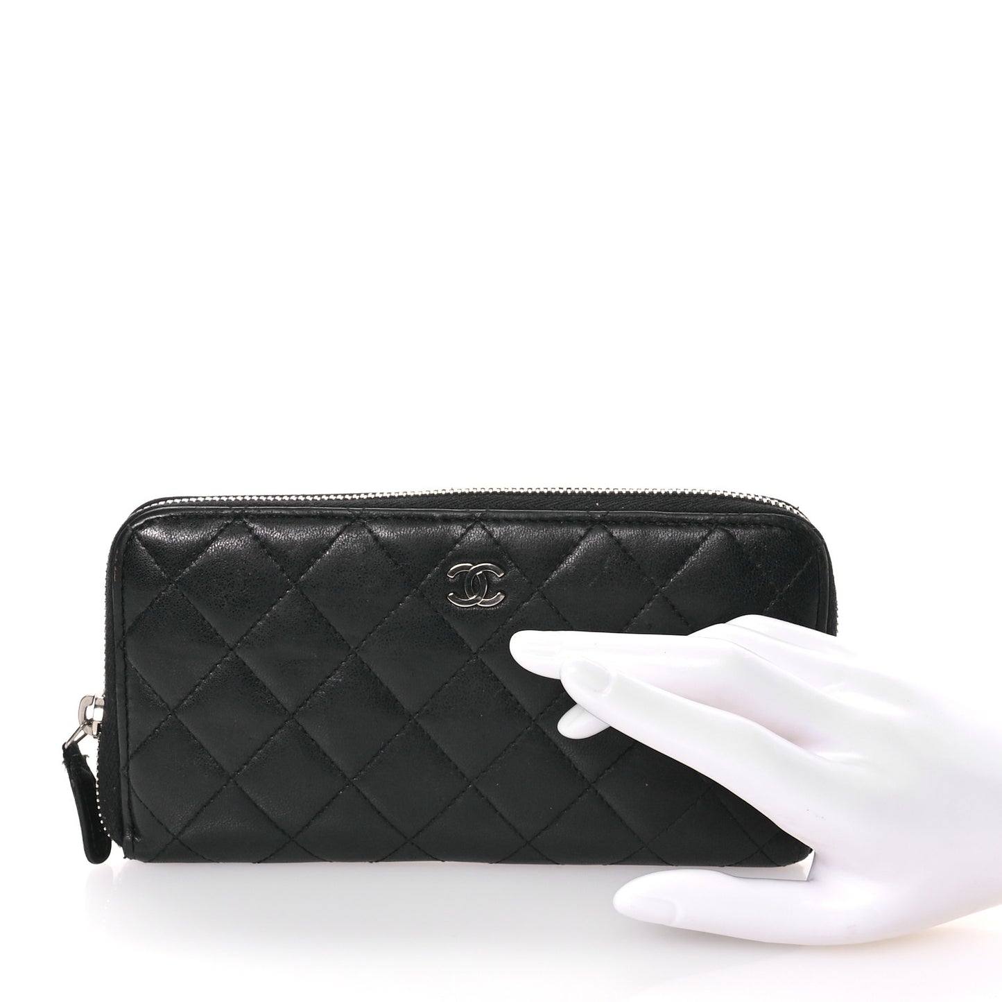 Lambskin Quilted Large Gusset Zip Around Wallet Black