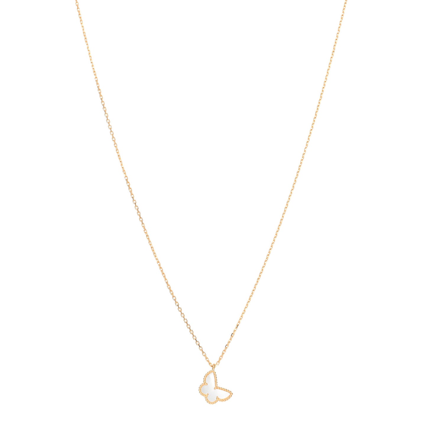 18K Yellow Gold Mother of Pearl Sweet Alhambra Butterfly Pendant Necklace