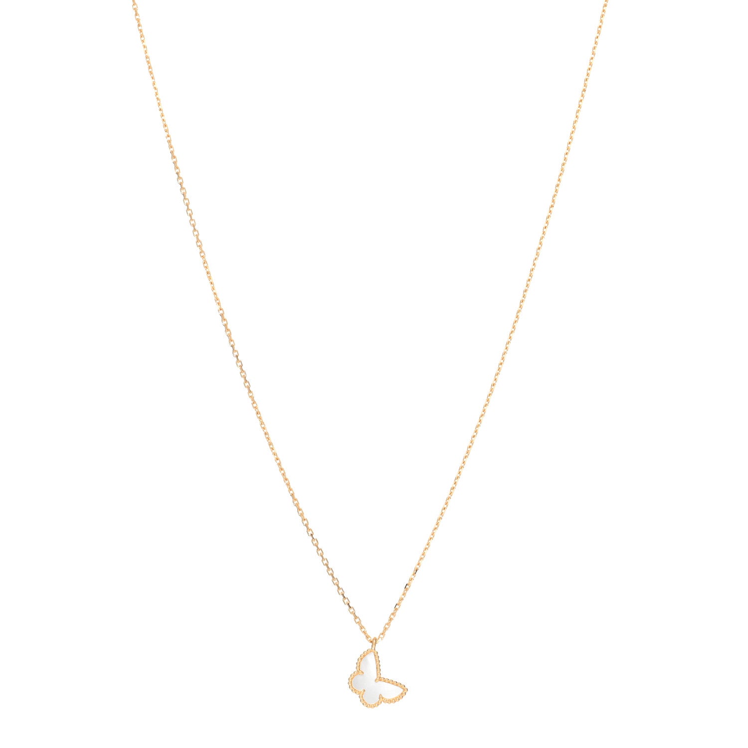 Van Cleef & Arpels 18K Yellow Gold Mother of Pearl Sweet Alhambra Butterfly Pendant Necklace 1 of 4