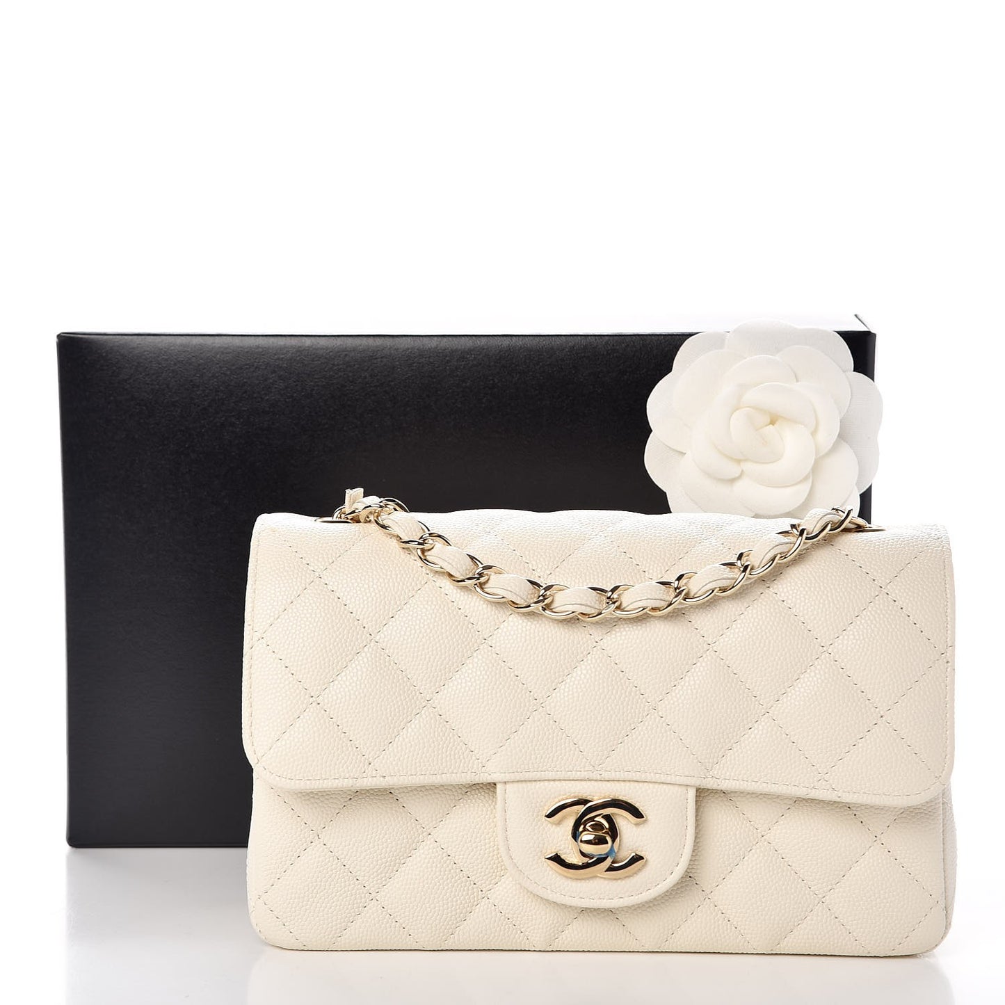 Caviar Quilted Mini Rectangular Flap White
