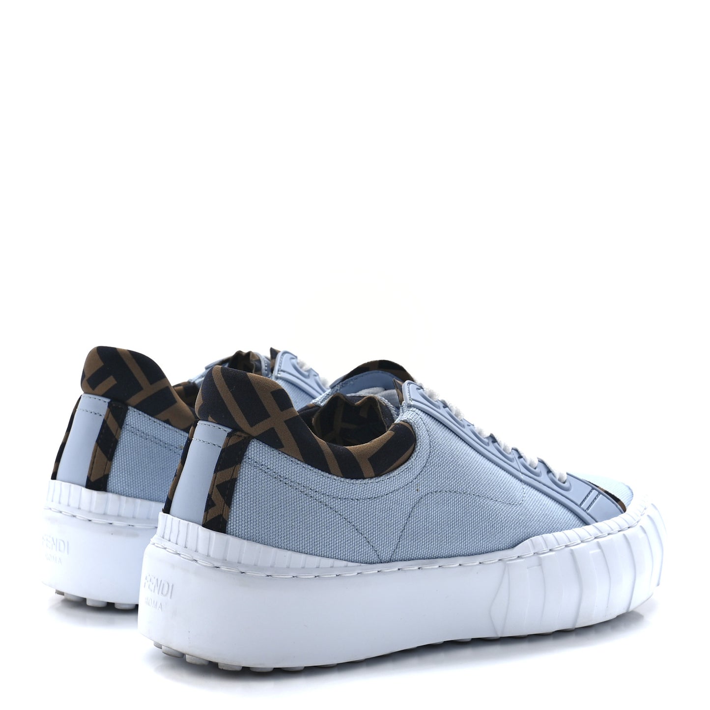 Canvas Lycra TPU FF Womens Fendi Force Low Top Sneakers 36 Sky Tobacco Black