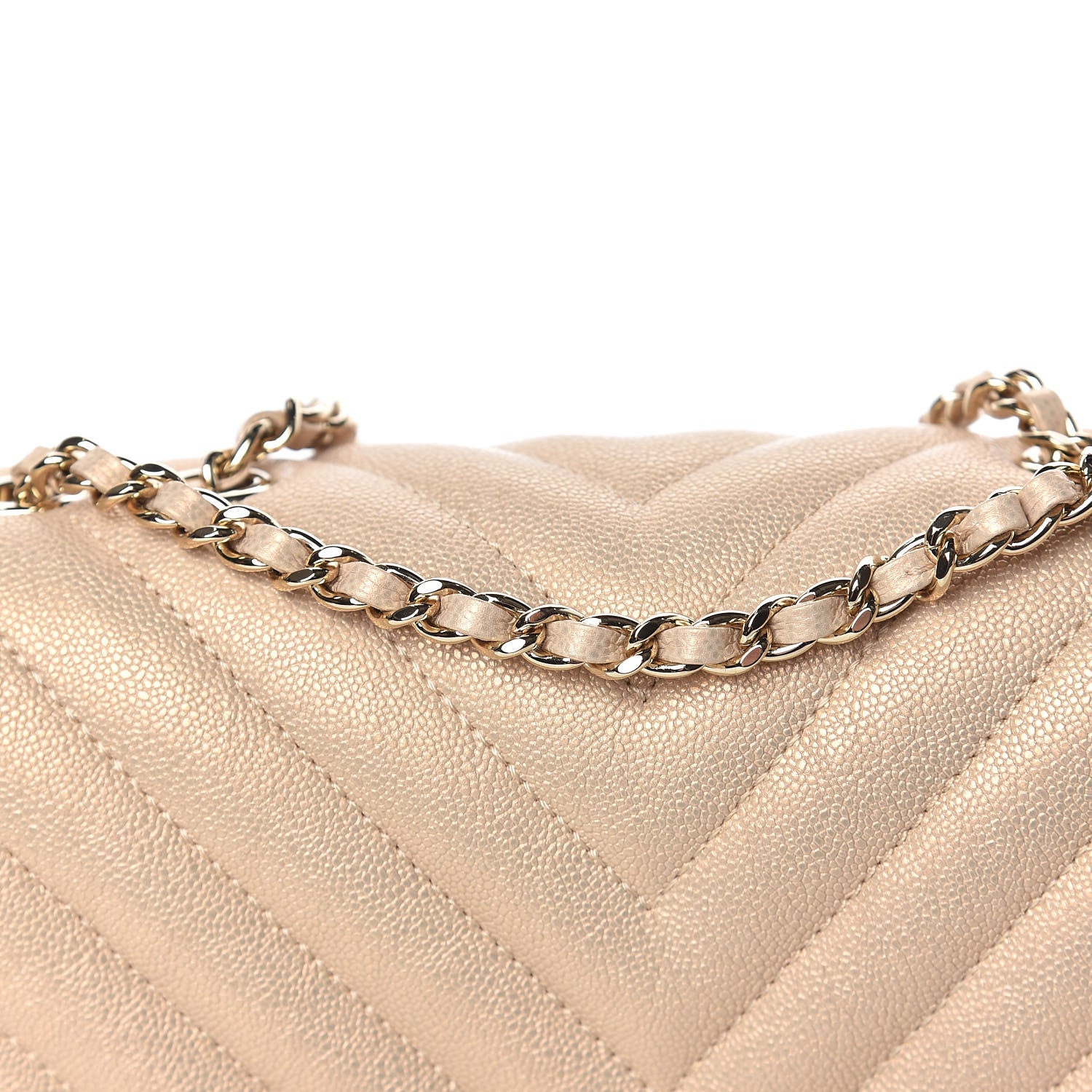 Chanel Metallic Caviar Chevron Quilted Mini Statement Flap Beige 10 of 12