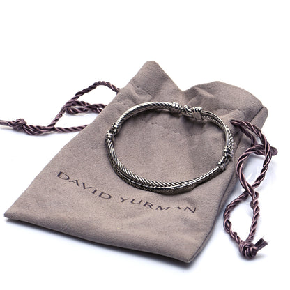 David Yurman Sterling Silver 14K White Gold Diamond 3mm Crossover Bracelet 6 of 6