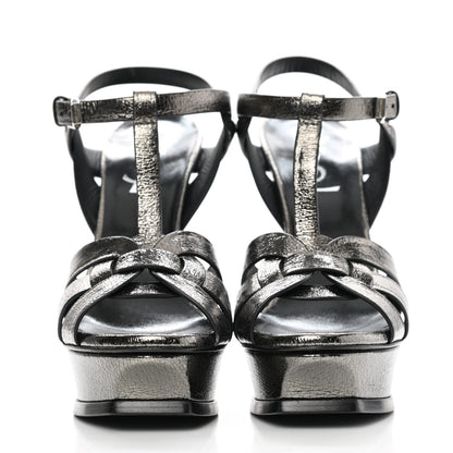 Saint Laurent Metallic Calfskin Tribute 105 Platform Sandals 36.5 black 2 of 9