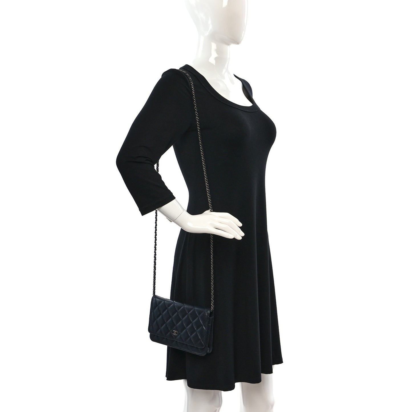 Caviar Quilted Wallet on Chain WOC Navy Blue