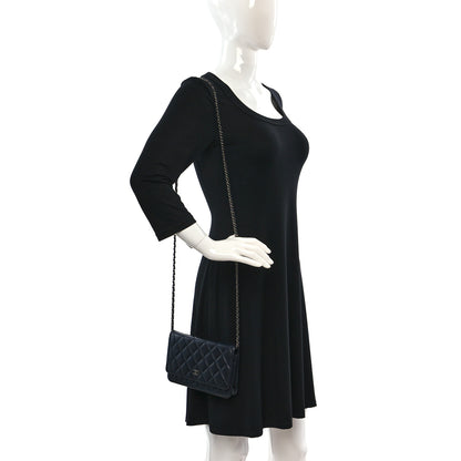 Chanel Caviar Quilted Wallet on Chain WOC Navy Blue 2 of 12