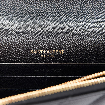 Saint Laurent Grain De Poudre Matelasse Chevron Monogram Envelope Chain Wallet Black 6 of 9