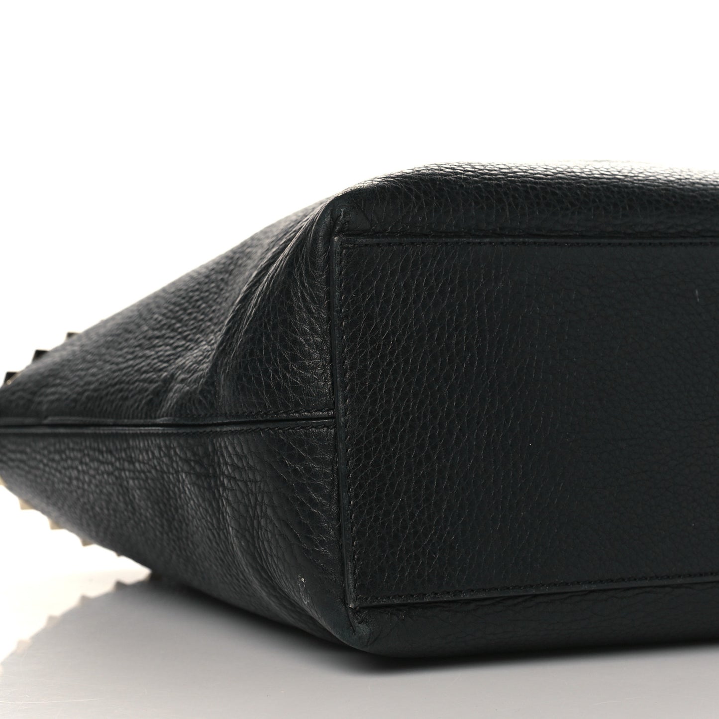 Grained Calfskin Rockstud Shoulder Tote Black
