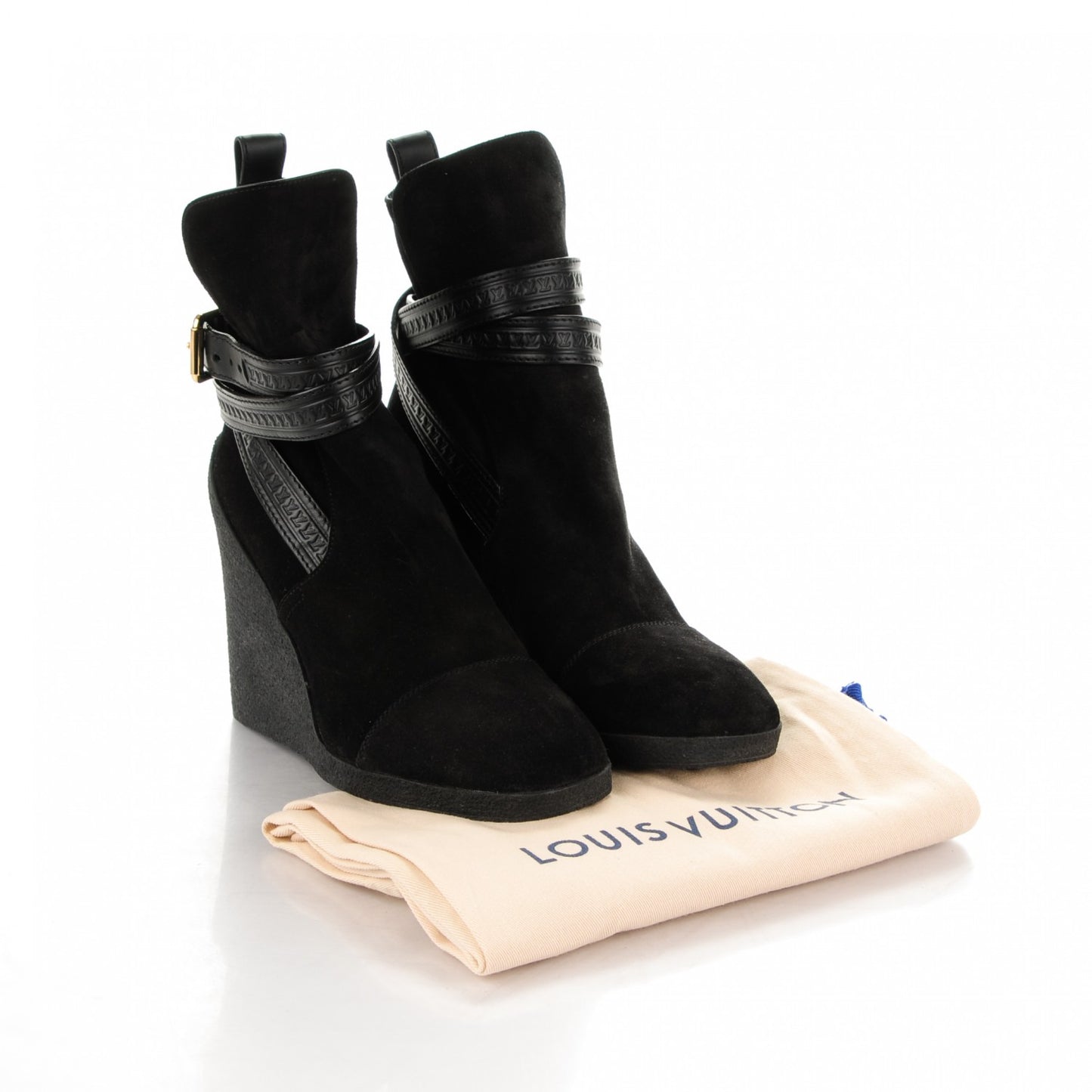 Suede Calfskin Crossroads Wedge Ankle Boots 37.5 Black