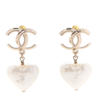 Chanel Pearl CC Heart Drop Earrings Gold 1 of 4