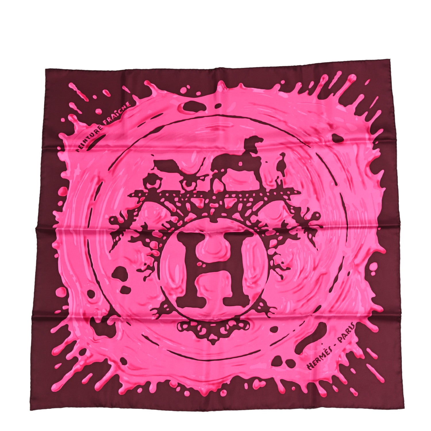 Hermes Silk Peinture Fraiche Pocket Square Prune Rose Indien 1 of 6