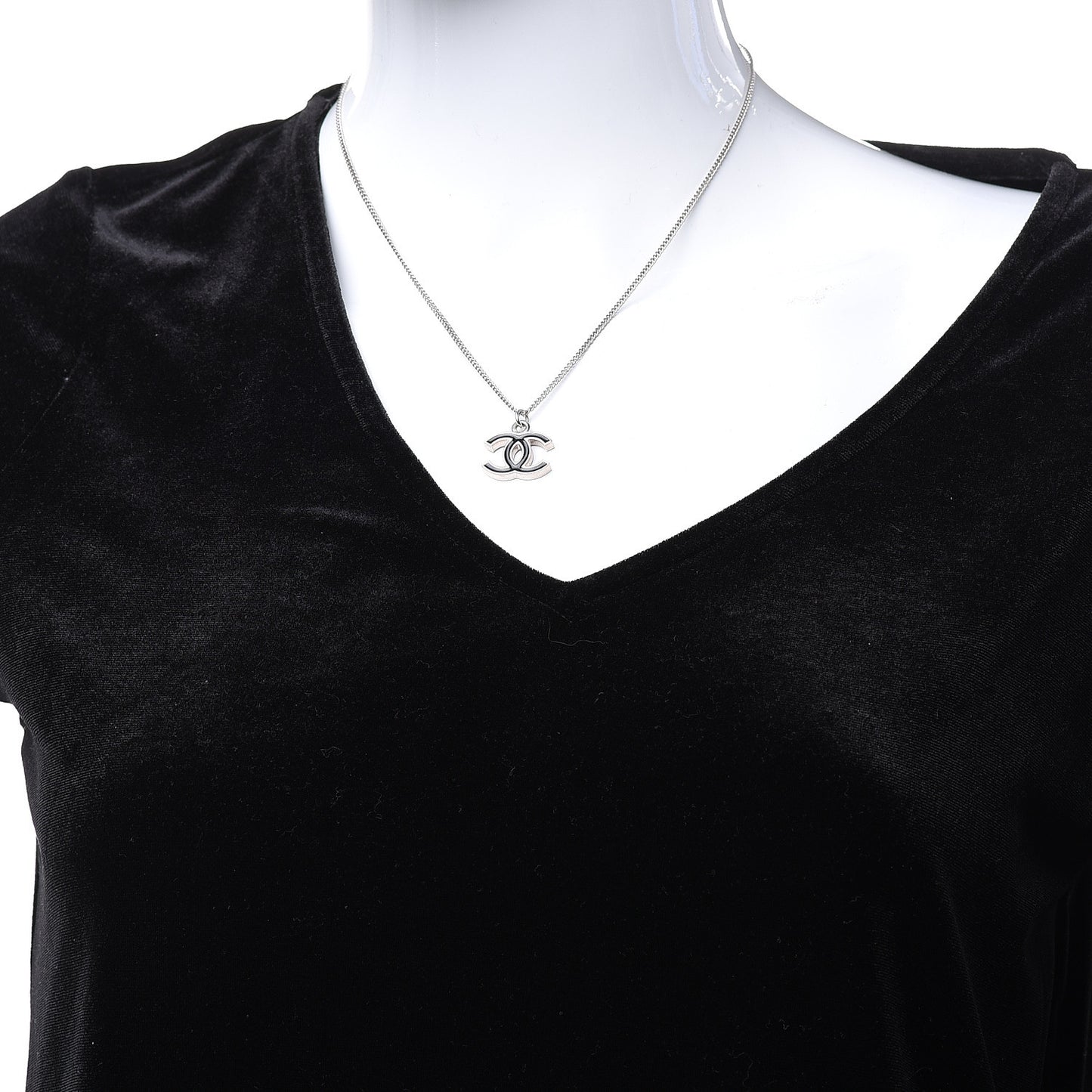 Enamel CC Necklace Silver Black