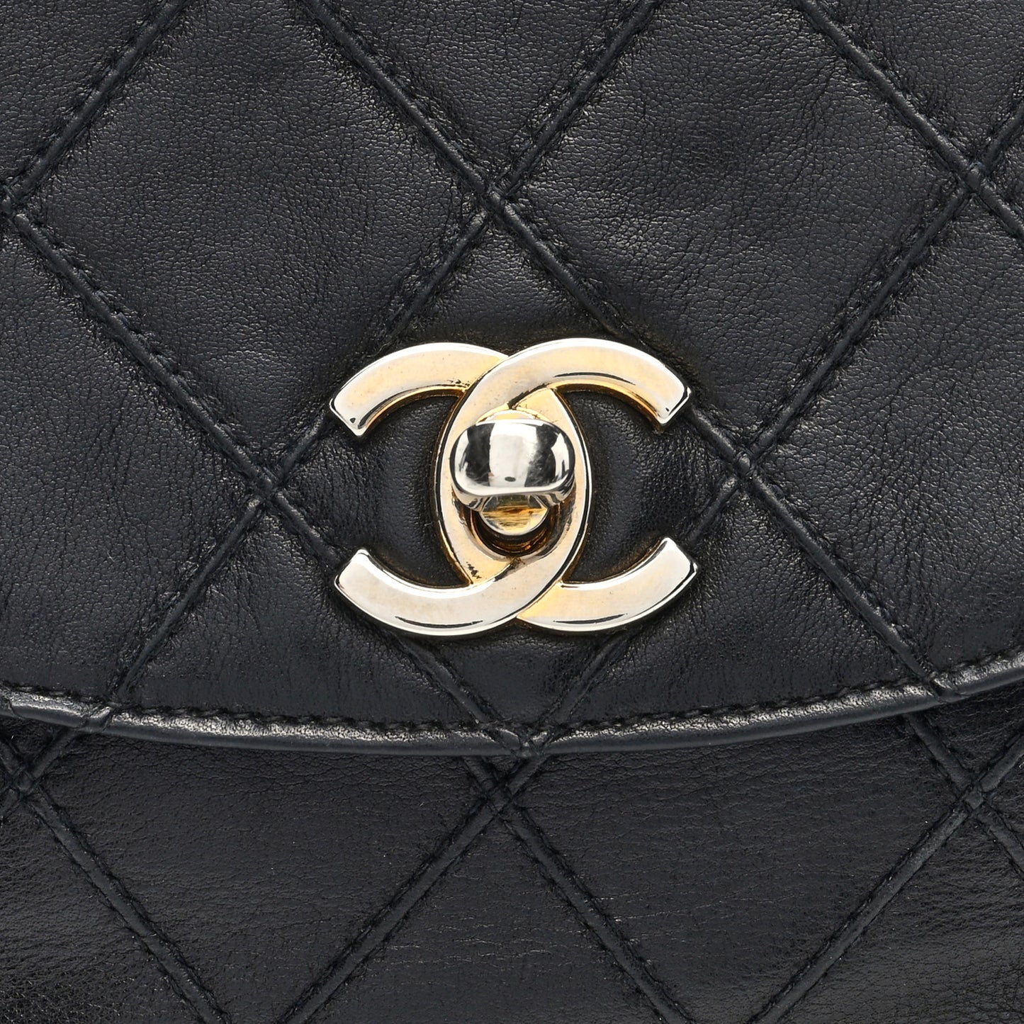 Calfskin Quilted Flap Waist Belt Bag Black