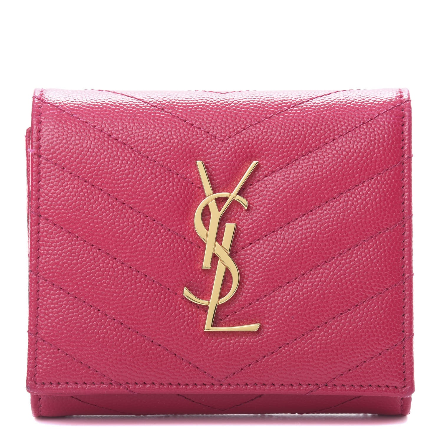 Saint Laurent Grain De Poudre Matelasse Chevron Monogram Compact Wallet Bubblegum 1 of 9