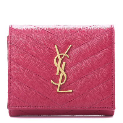 Saint Laurent Grain De Poudre Matelasse Chevron Monogram Compact Wallet Bubblegum 1 of 9
