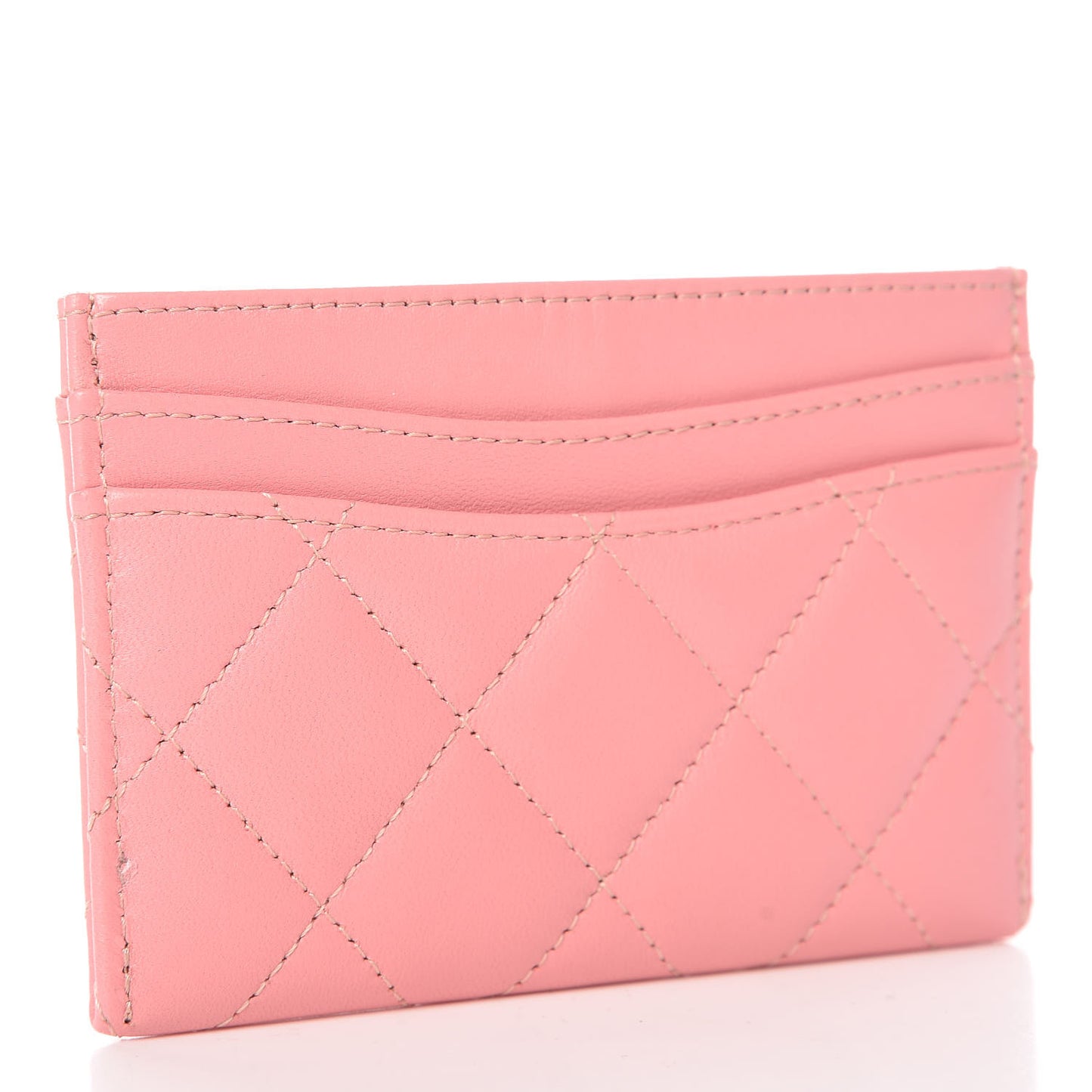 Lambskin Quilted Card Holder Pink