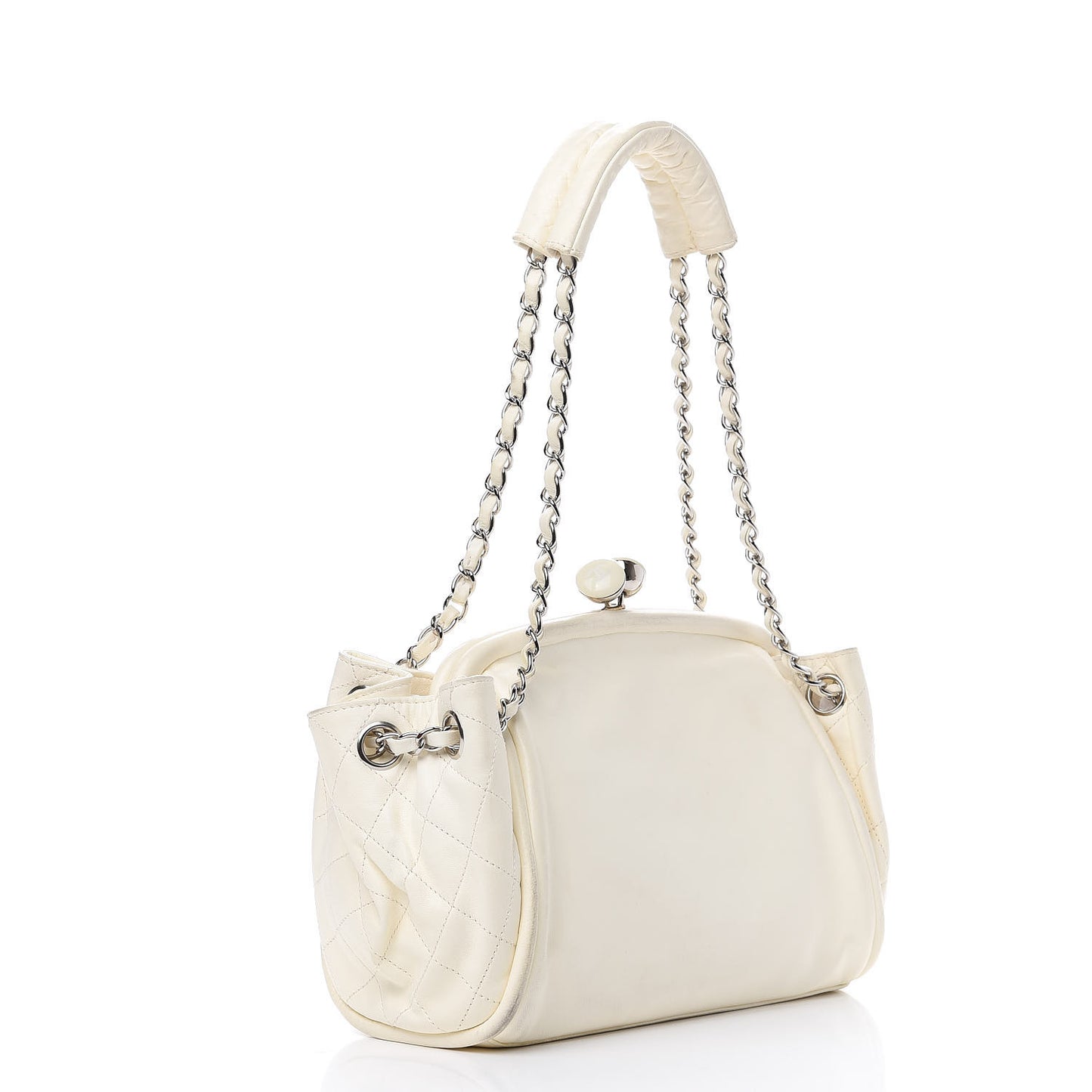 Lambskin CC Kiss Lock Accordion Bag White