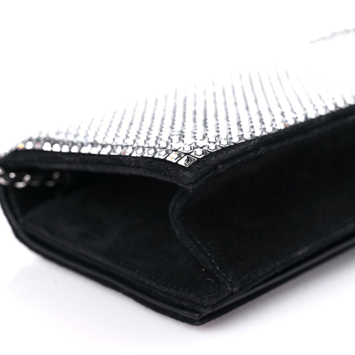 Crystal Suede Chain Evening Clutch Black Silver