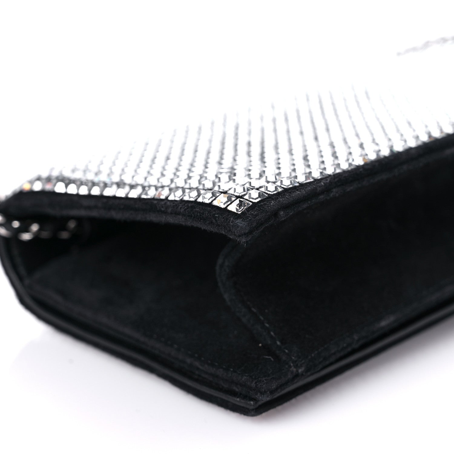 Chanel Crystal Suede Chain Evening Clutch Black Silver 9 of 17