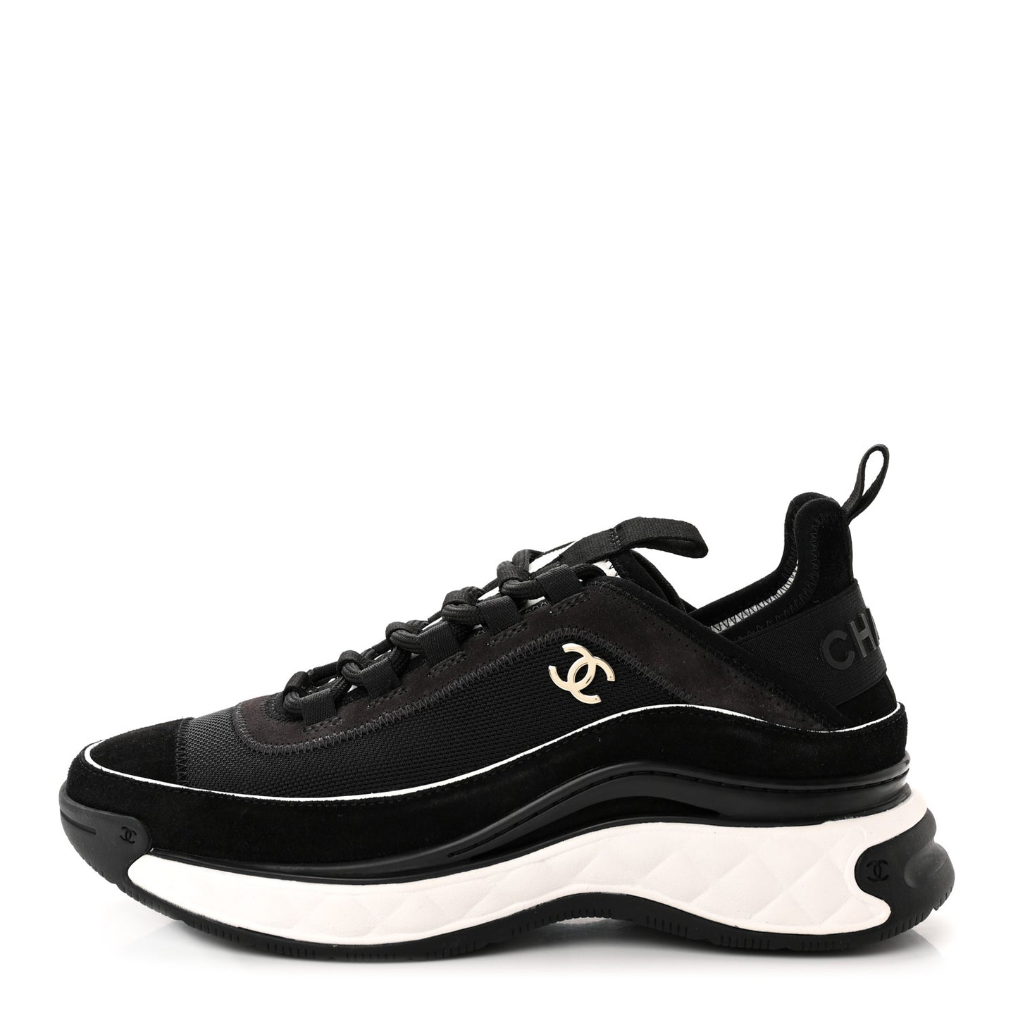 Velvet Calfskin Mixed Fibers CC Sneakers 37 Black
