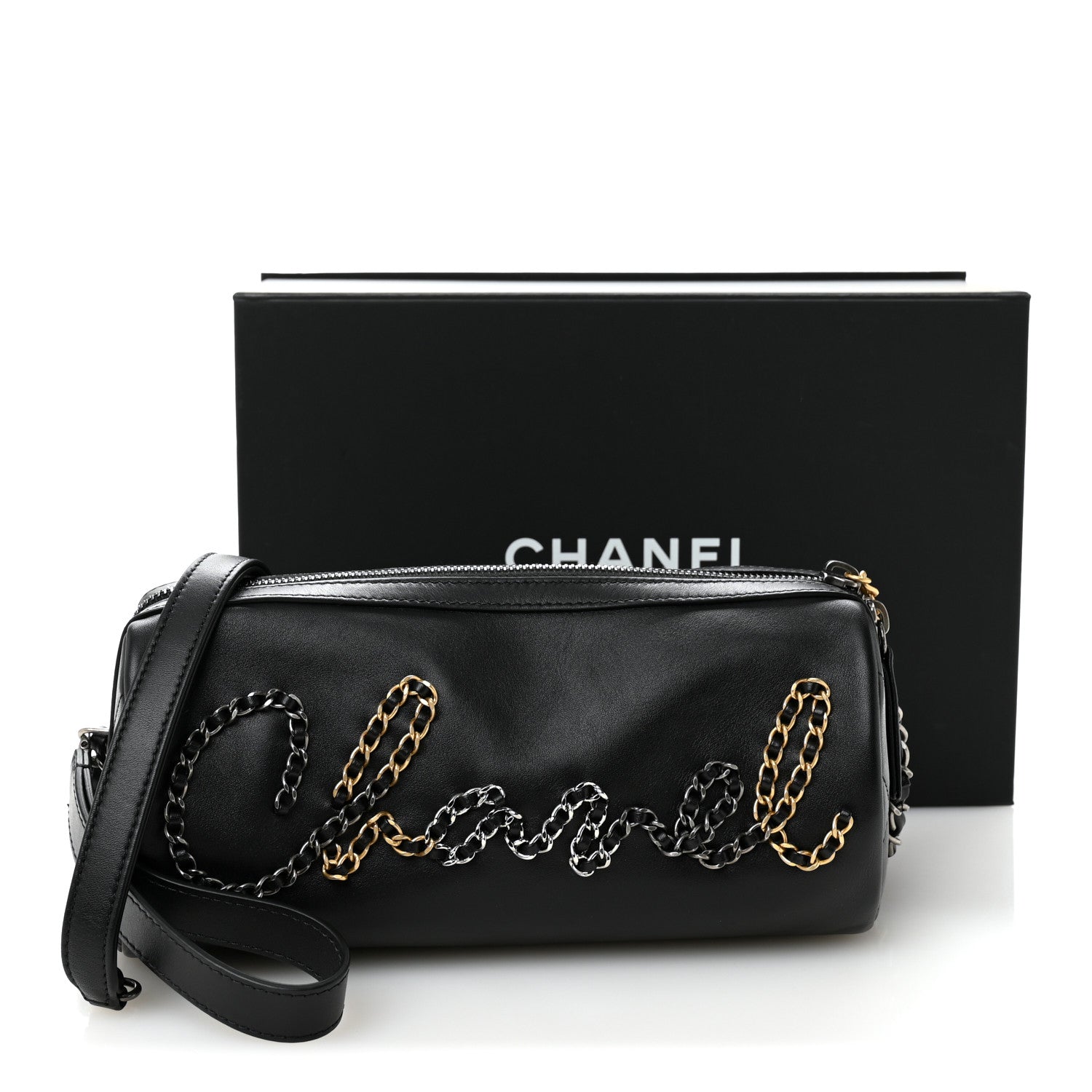 Chanel Calfskin Chain 20s Signature Bowling Bag Black 1785163